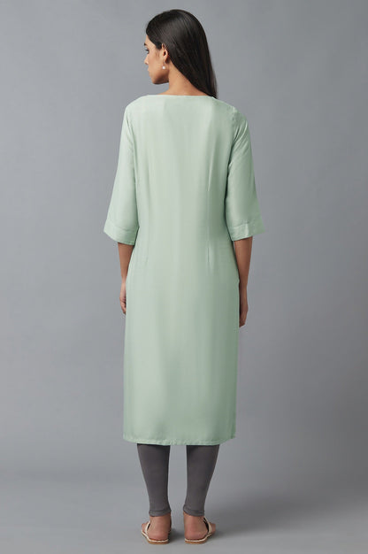W for Woman Green Button Down Printed kurta