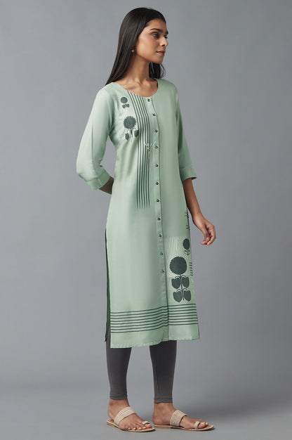 W for Woman Green Button Down Printed kurta
