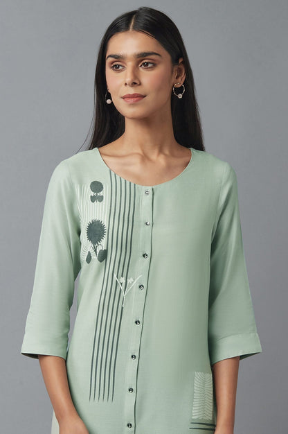 W for Woman Green Button Down Printed kurta