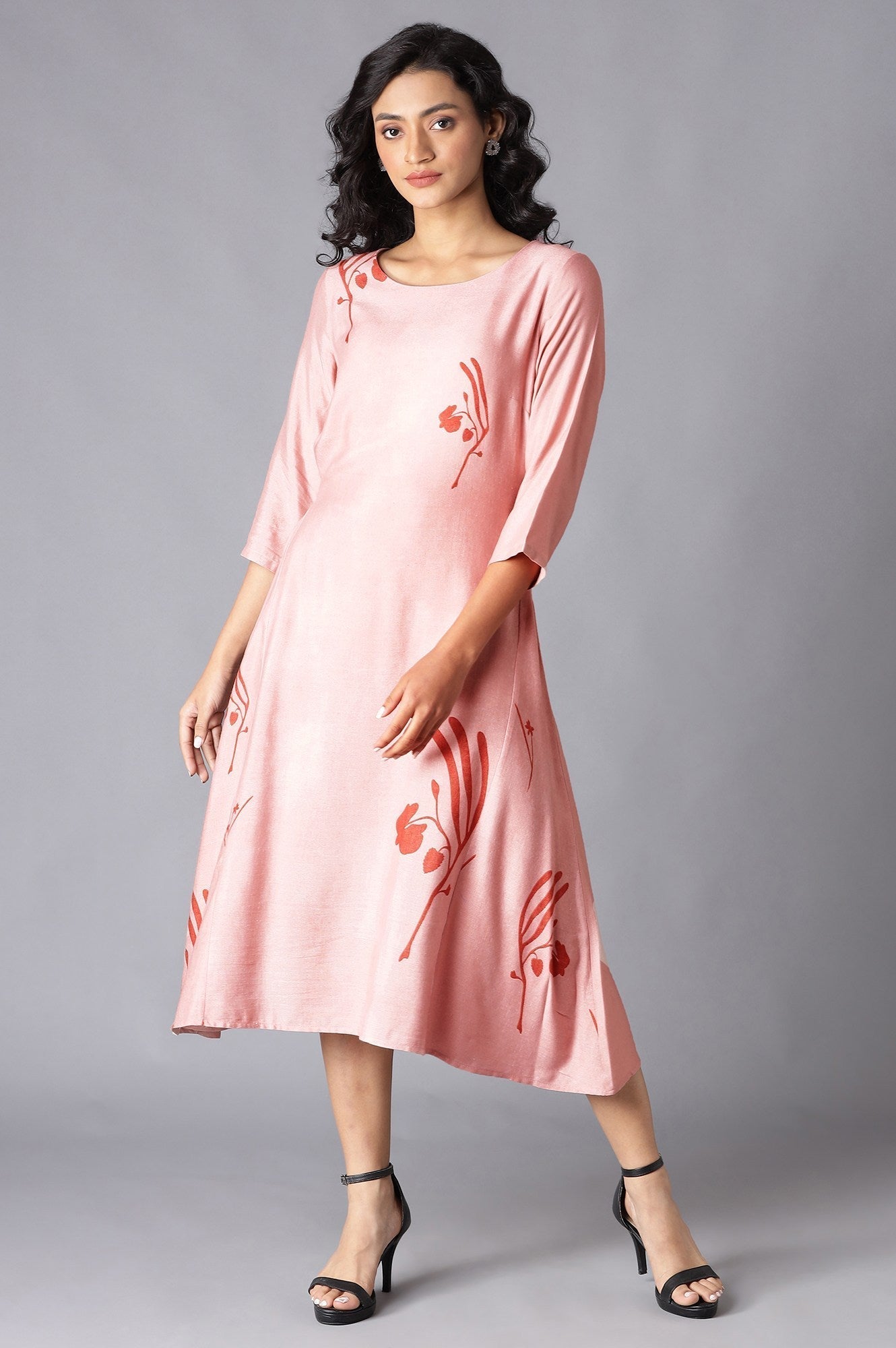 W for Woman Crepe Pink A-Line Printed kurta
