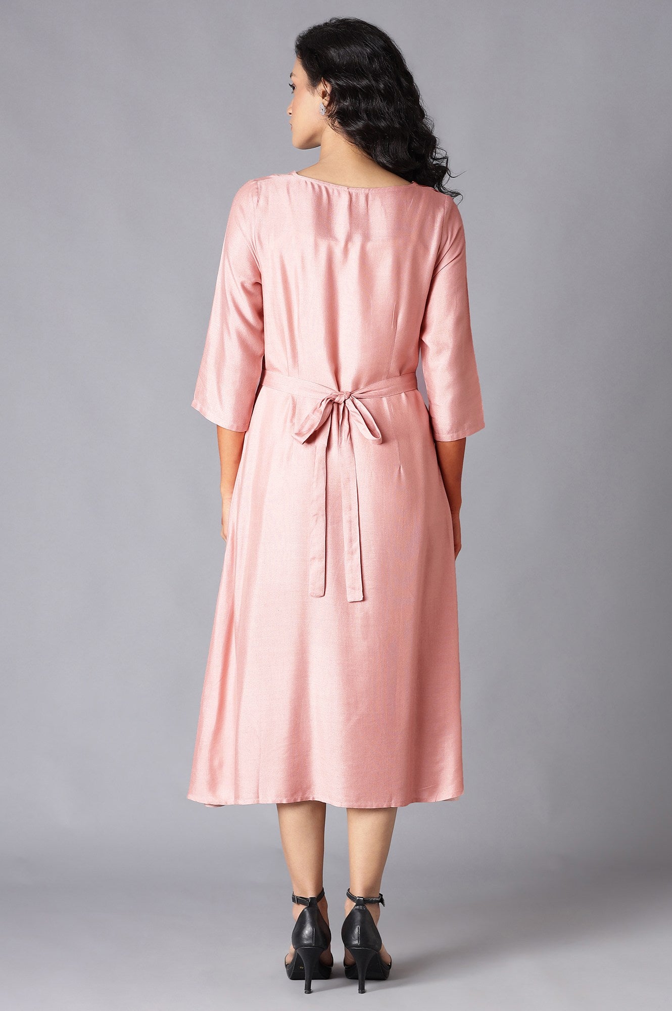 W for Woman Crepe Pink A-Line Printed kurta