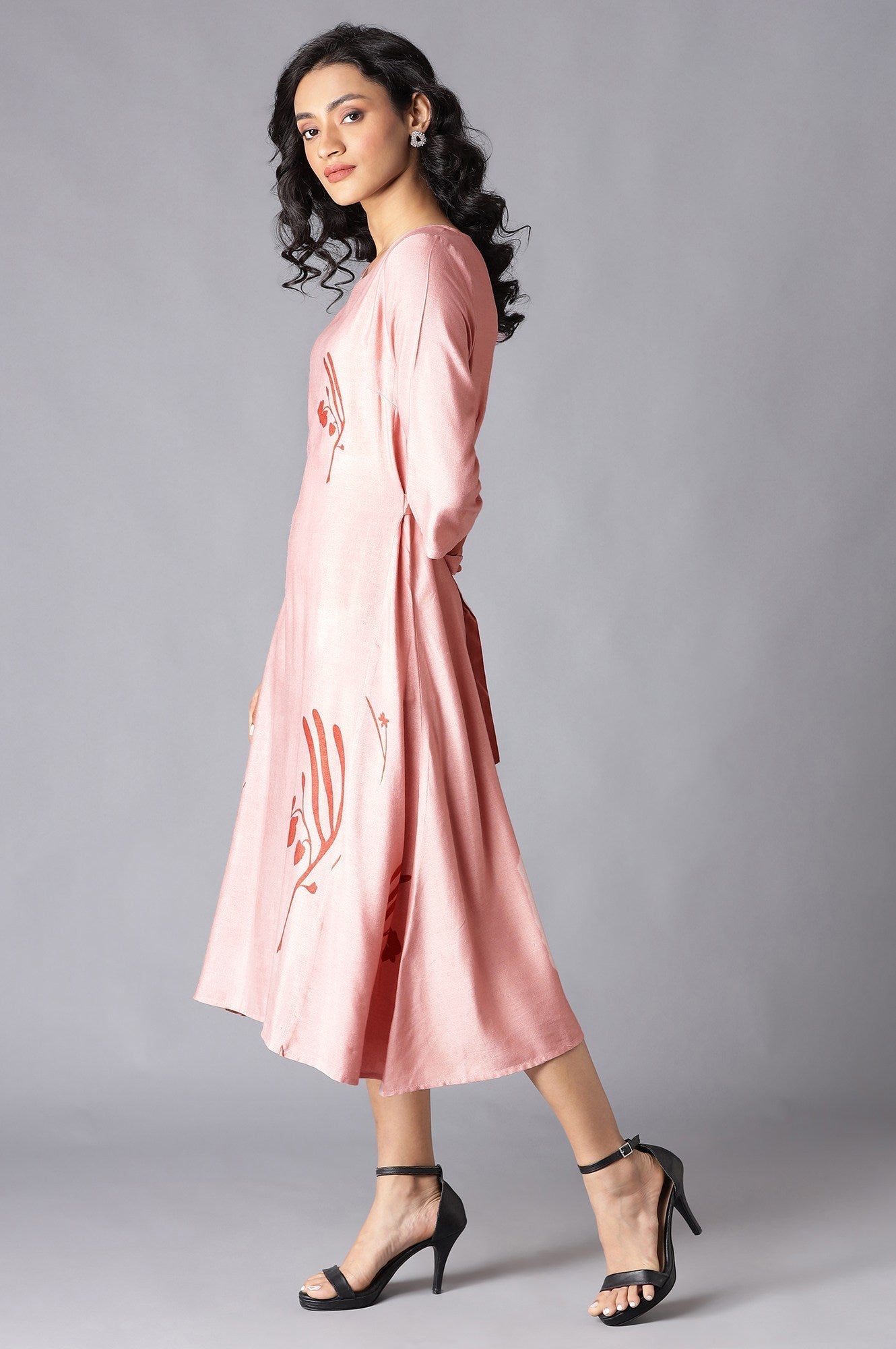 W for Woman Crepe Pink A-Line Printed kurta