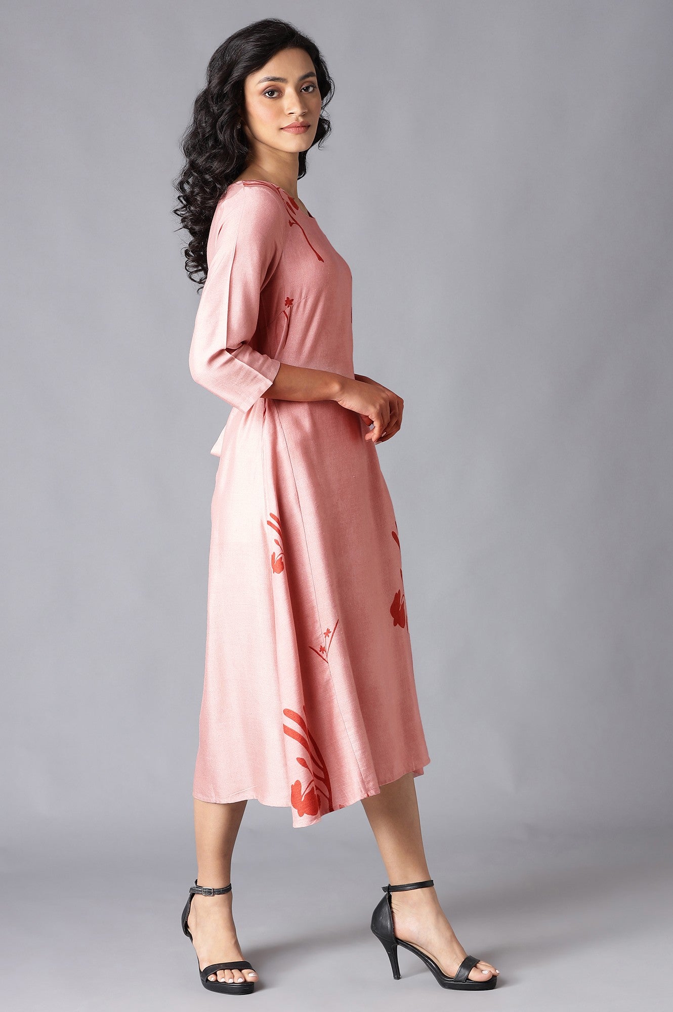 W for Woman Crepe Pink A-Line Printed kurta