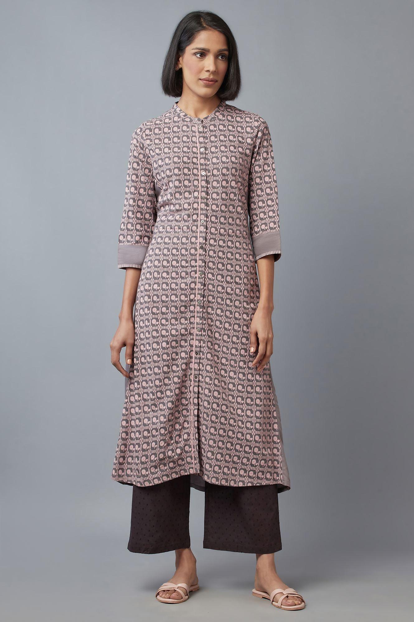 W for Woman Pink and Grey Printed kurta