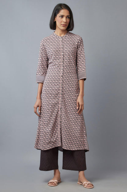 W for Woman Pink and Grey Printed kurta