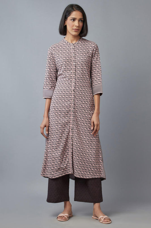 W for Woman Pink and Grey Printed kurta