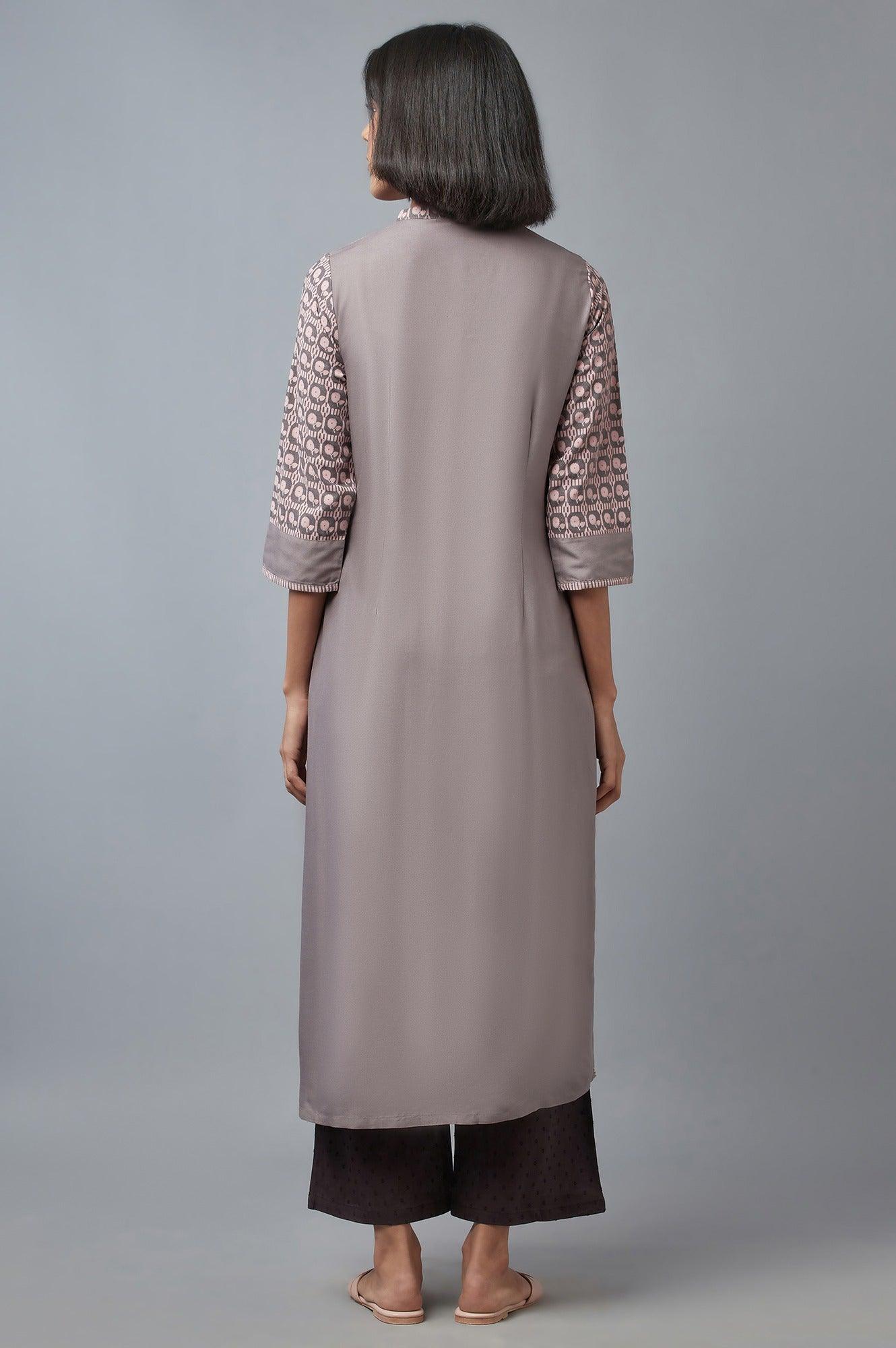 W for Woman Pink and Grey Printed kurta