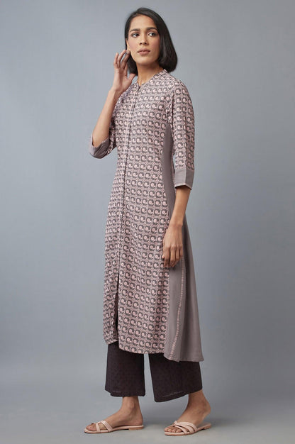 W for Woman Pink and Grey Printed kurta