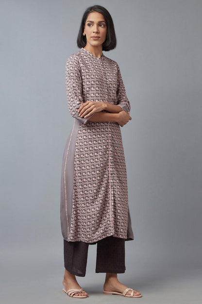 W for Woman Pink and Grey Printed kurta