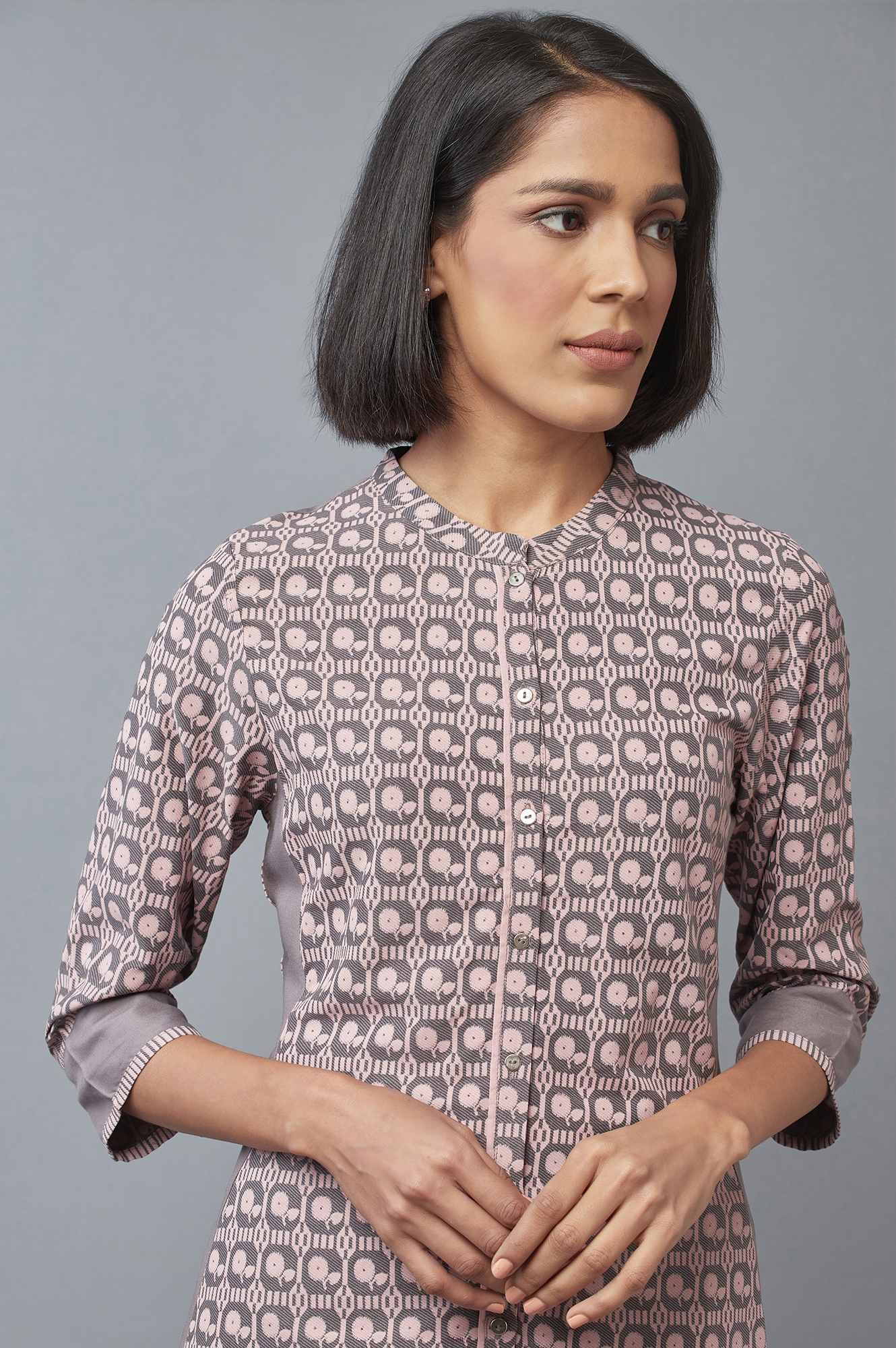 W for Woman Pink and Grey Printed kurta