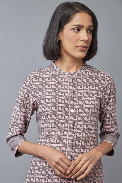 W for Woman Pink and Grey Printed kurta
