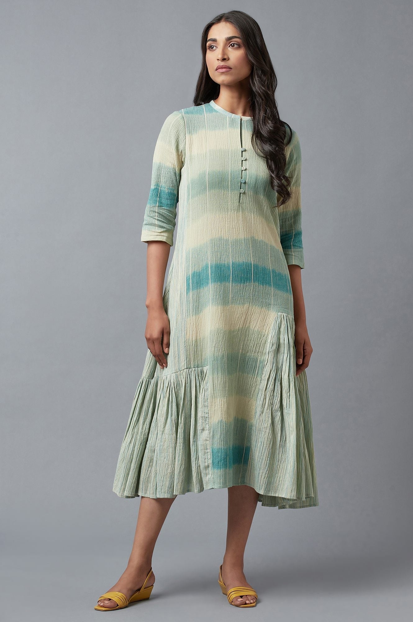 W for Woman Light Blue Cotton Asymmetric Dress