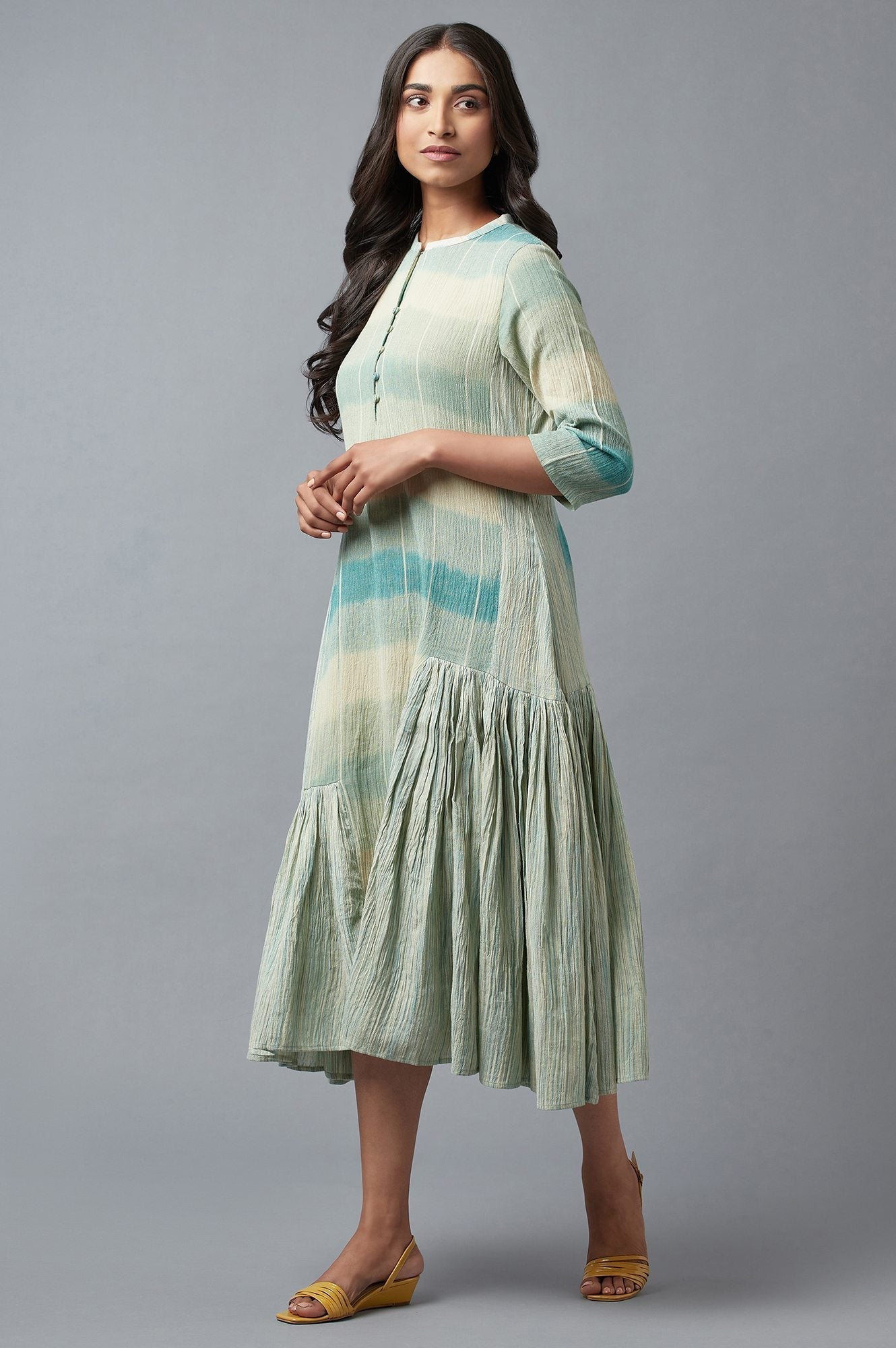 W for Woman Light Blue Cotton Asymmetric Dress