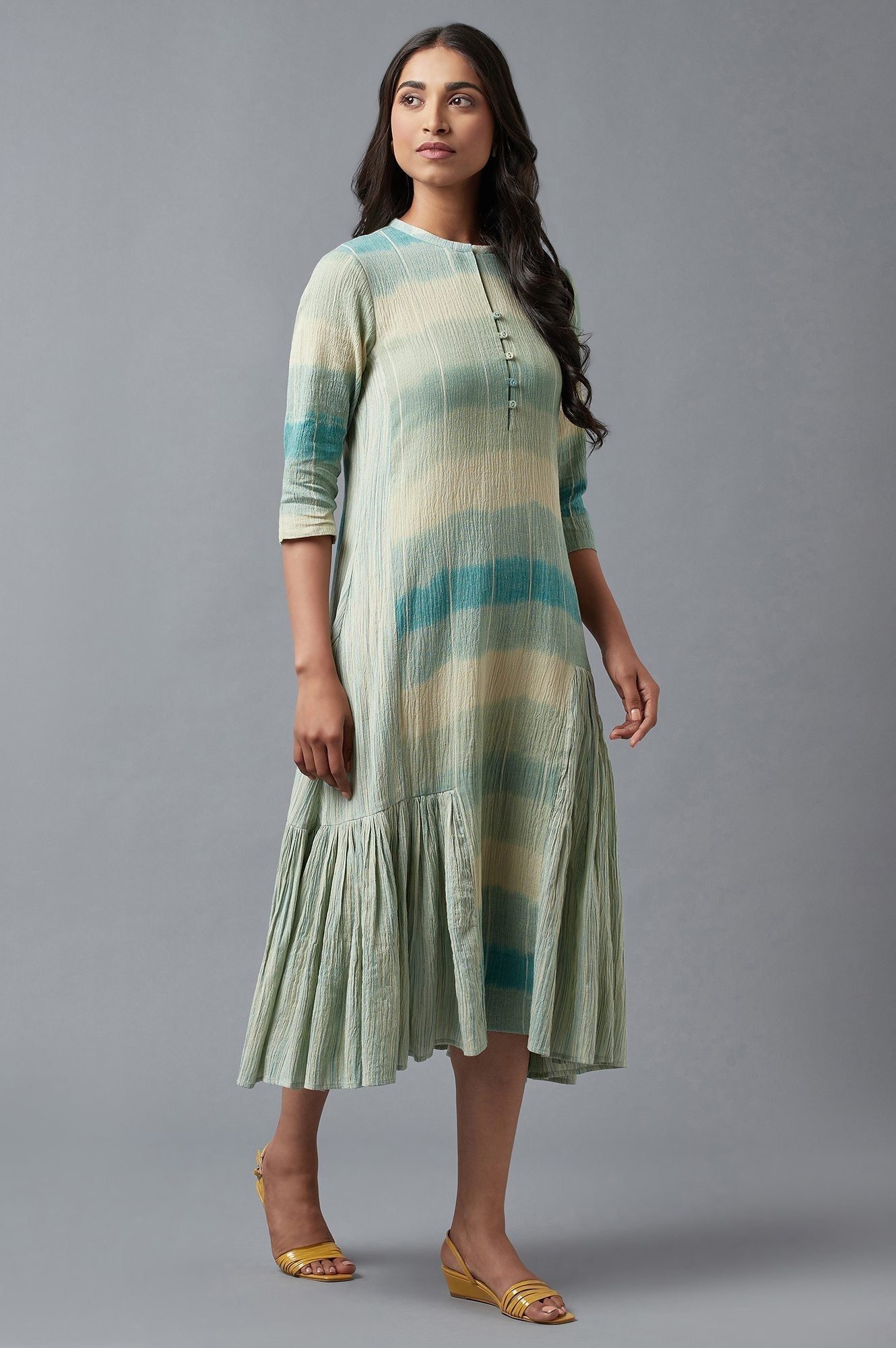 W for Woman Light Blue Cotton Asymmetric Dress