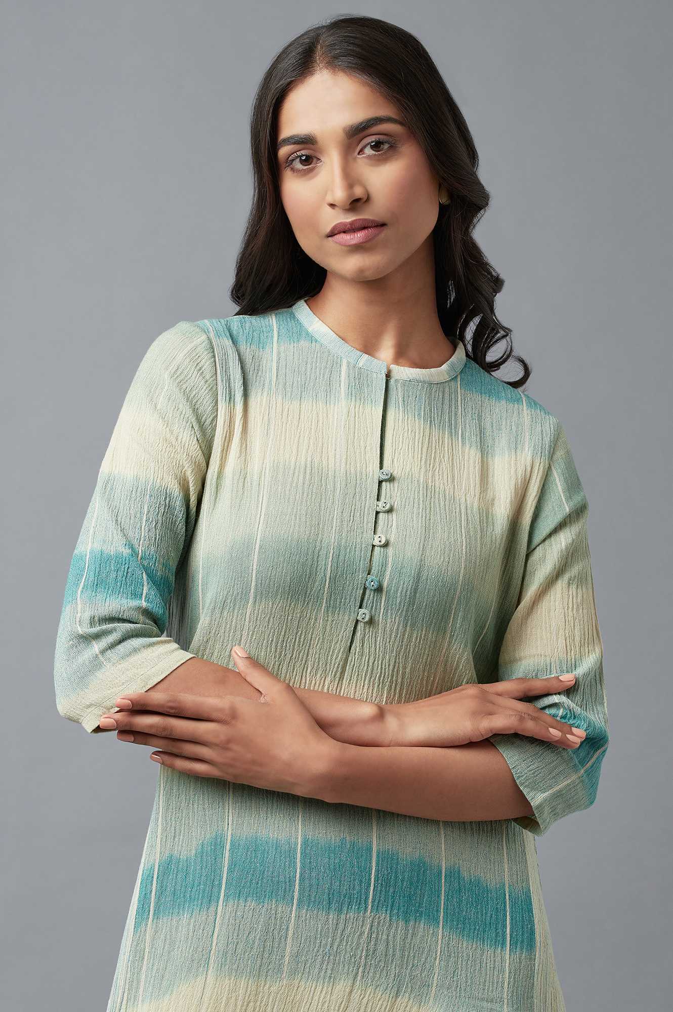 W for Woman Light Blue Cotton Asymmetric Dress