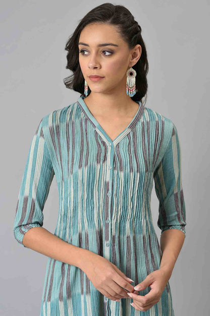W for Woman Blue Ikkat Cotton kurta In V-Neck
