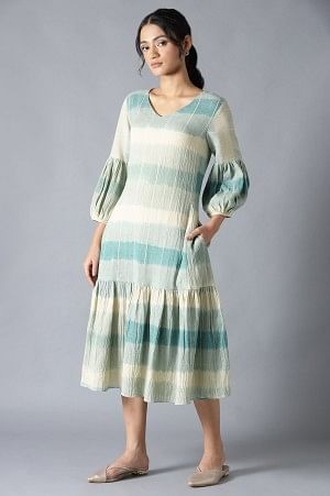 W for Woman Multicoloured Ikkat Print Cotton Dress In V-Neck
