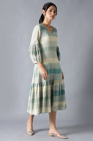 W for Woman Multicoloured Ikkat Print Cotton Dress In V-Neck