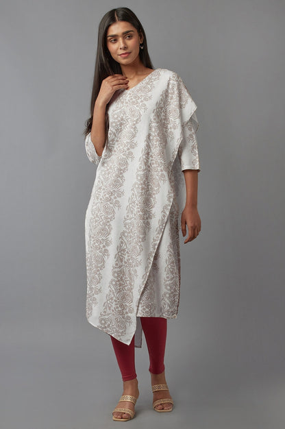 W for Woman Ecru Saree draped kurta in V-neck