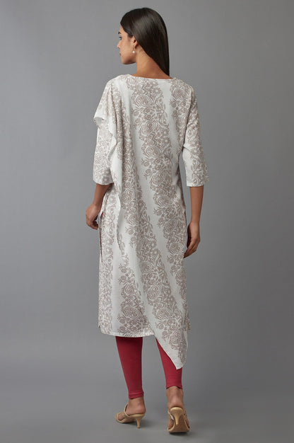 W for Woman Ecru Saree draped kurta in V-neck