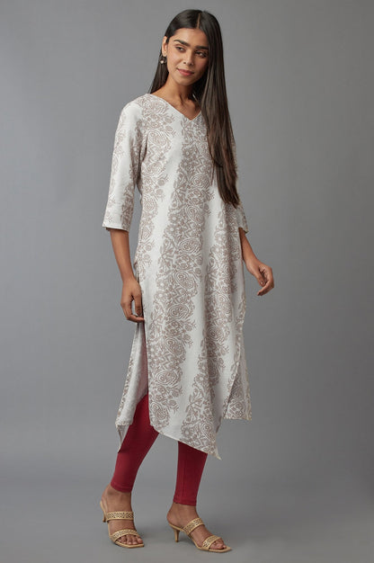 W for Woman Ecru Saree draped kurta in V-neck