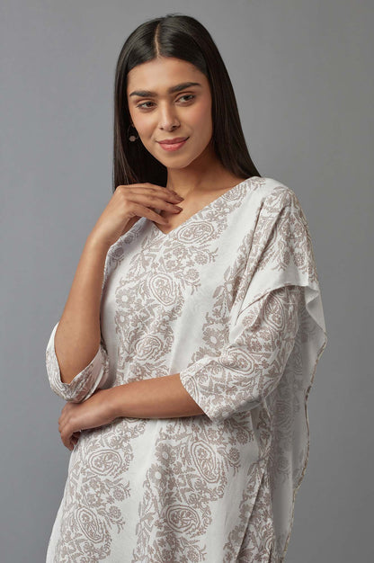 W for Woman Ecru Saree draped kurta in V-neck