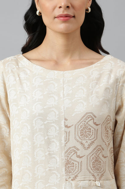 W for Woman Beige Rayon Flared Kurta and Parallel Pant Set