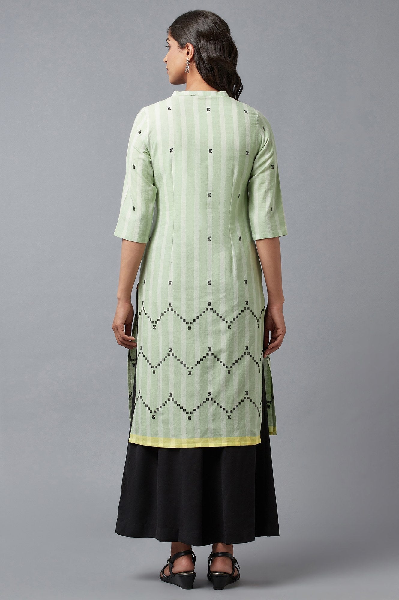 W for Woman Light Green Dobby Straight kurta
