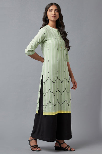 W for Woman Light Green Dobby Straight kurta