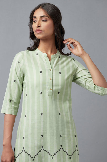 W for Woman Light Green Dobby Straight kurta