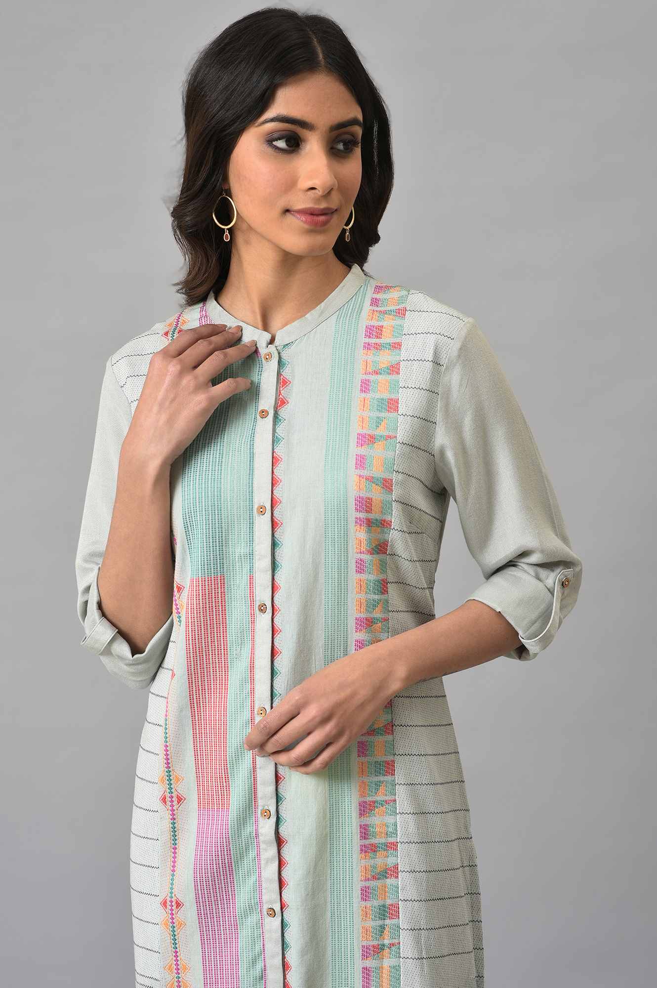 W for Woman Light Blue Dobby kurta