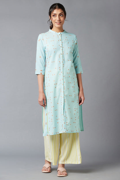 W for Woman Light Blue Straight Dobby kurta