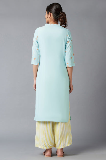 W for Woman Light Blue Straight Dobby kurta