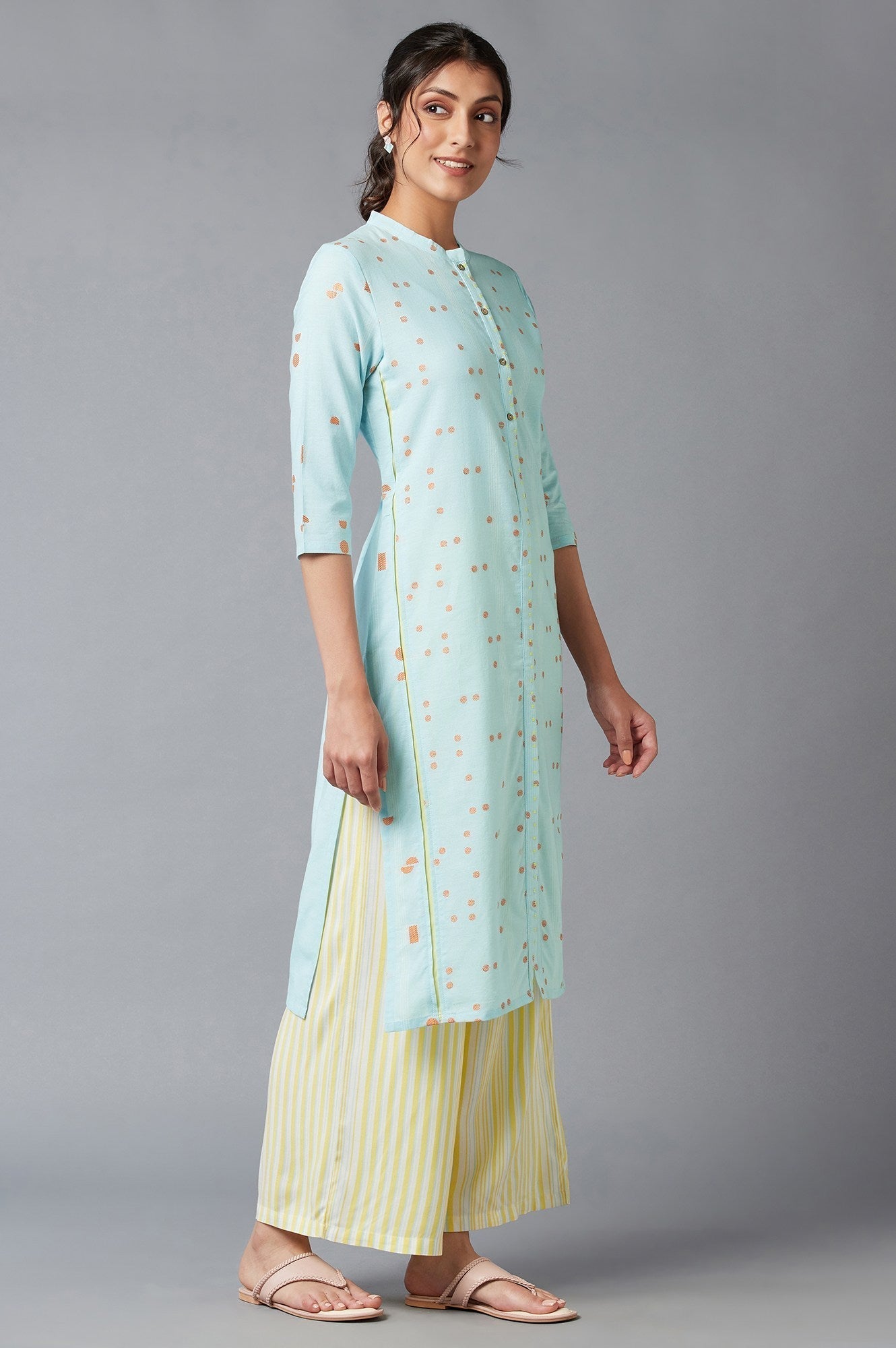 W for Woman Light Blue Straight Dobby kurta