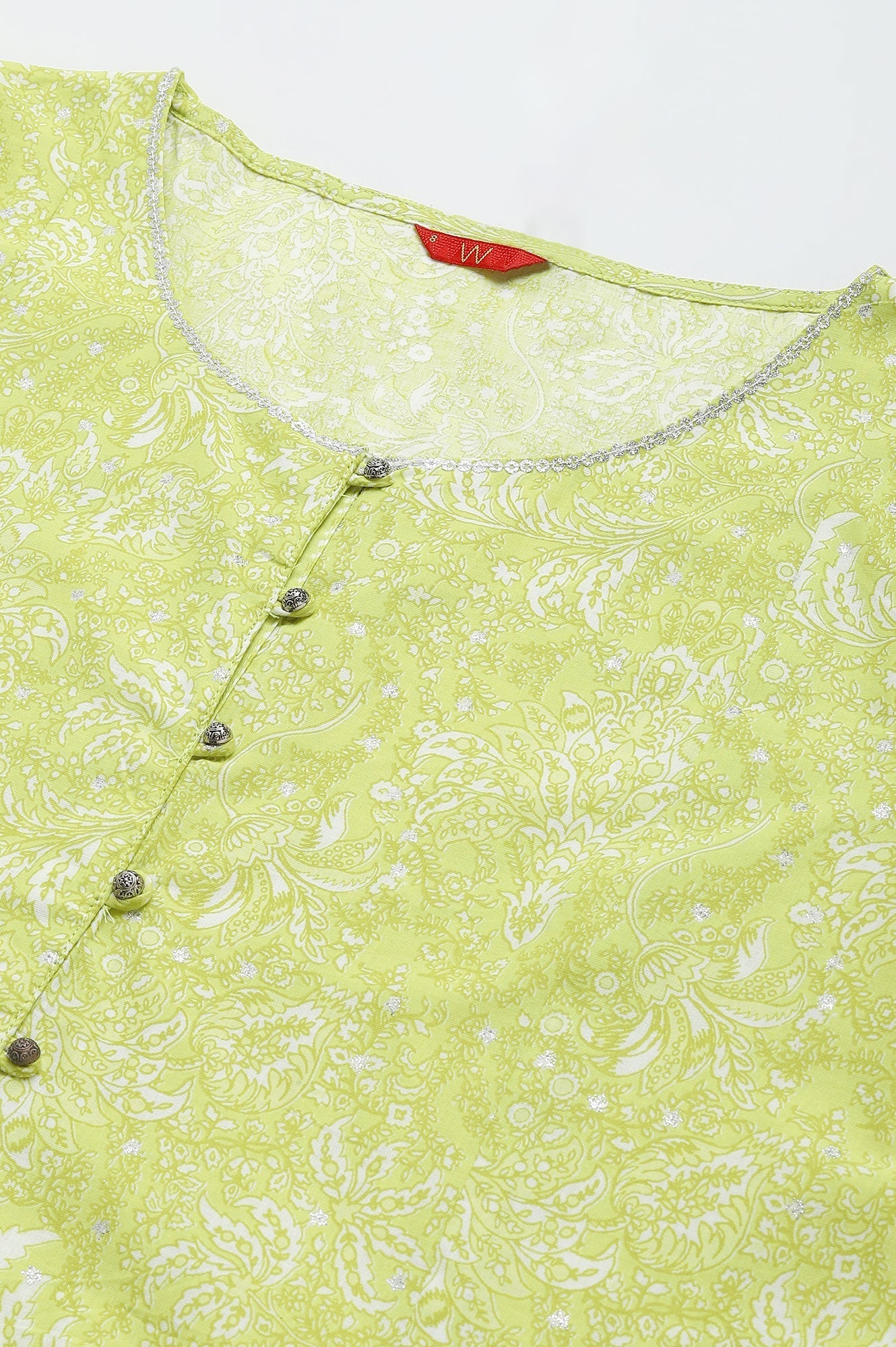 W for Woman Yellow Floral Printed Pure Cotton A-Line Kurta