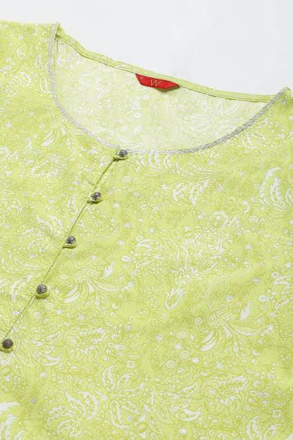 W for Woman Yellow Floral Printed Pure Cotton A-Line Kurta