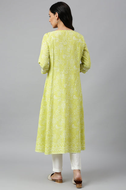 W for Woman Yellow Floral Printed Pure Cotton A-Line Kurta