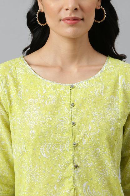 W for Woman Yellow Floral Printed Pure Cotton A-Line Kurta