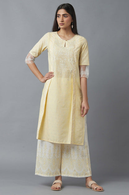 W for Woman Yellow Mock Layer Printed kurta