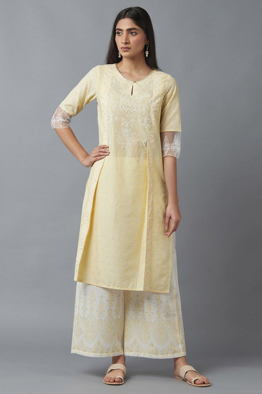 W for Woman Yellow Mock Layer Printed kurta
