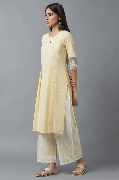 W for Woman Yellow Mock Layer Printed kurta