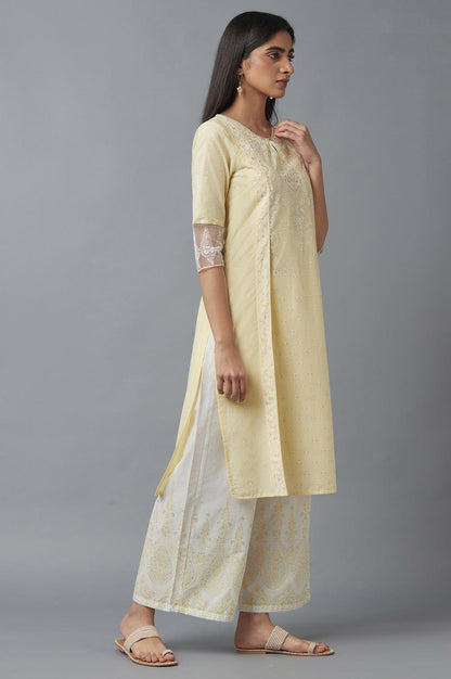 W for Woman Yellow Mock Layer Printed kurta