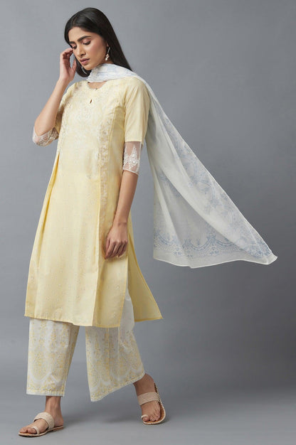 W for Woman Yellow Mock Layer Printed kurta