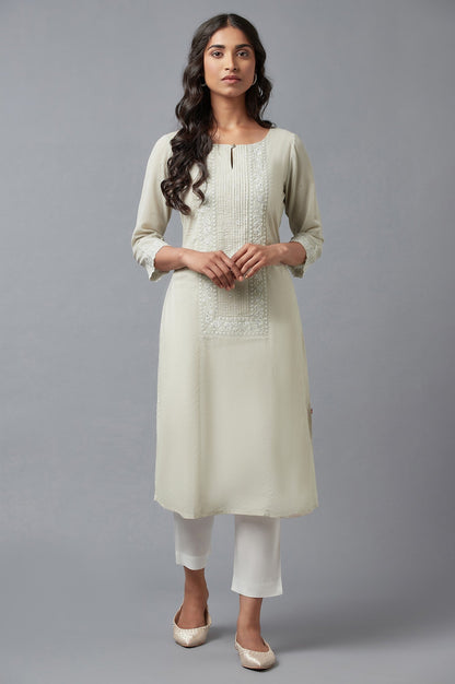 W for Woman Grey Printed A-Line kurta