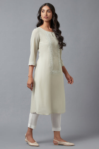 W for Woman Grey Printed A-Line kurta