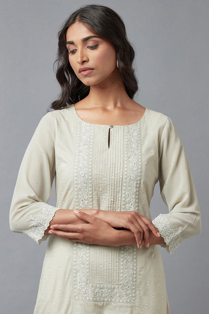 W for Woman Grey Printed A-Line kurta