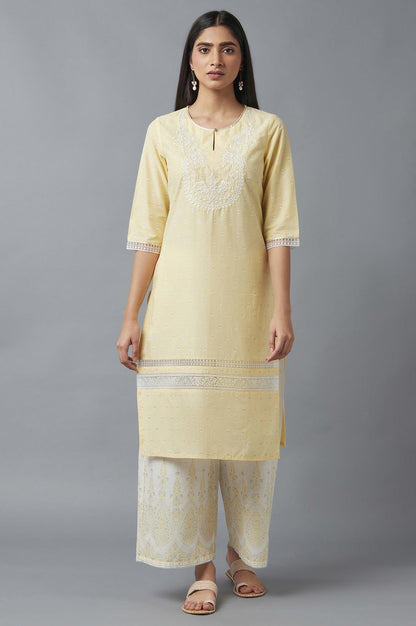W for Woman Yellow Embroidered kurta with Brasso Panels