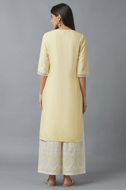 W for Woman Yellow Embroidered kurta with Brasso Panels