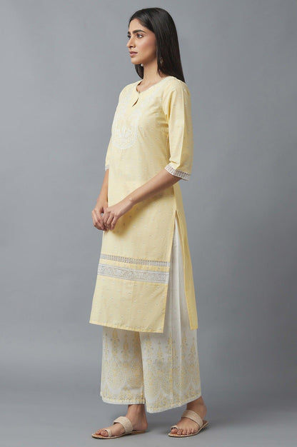 W for Woman Yellow Embroidered kurta with Brasso Panels