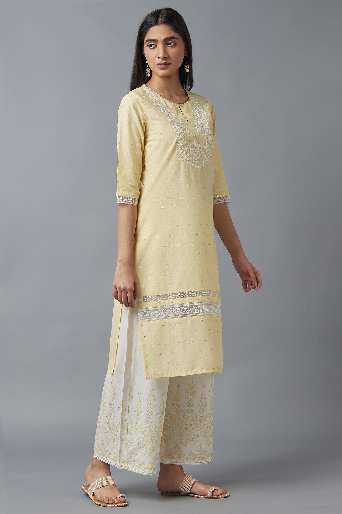 W for Woman Yellow Embroidered kurta with Brasso Panels